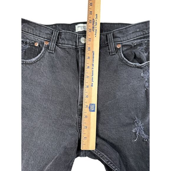 Abercrombie Fitch Size 8R The 90s Straight Ultra High Rise Black Distressed Jean - Picture 6 of 7